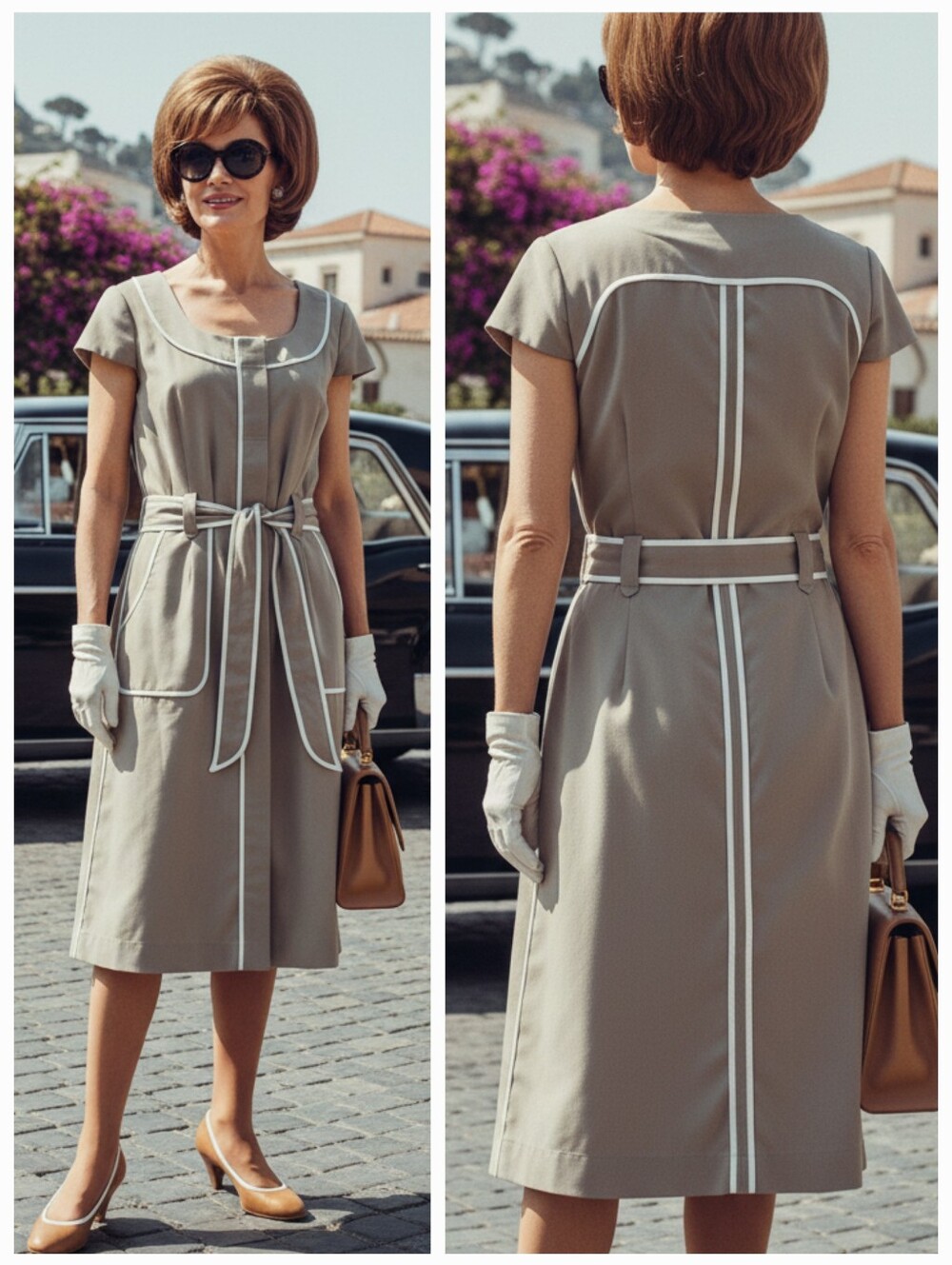 Dress Barn 16 Vintage Jackie O Timeless Contemporary Contrast Piping Midi Dress